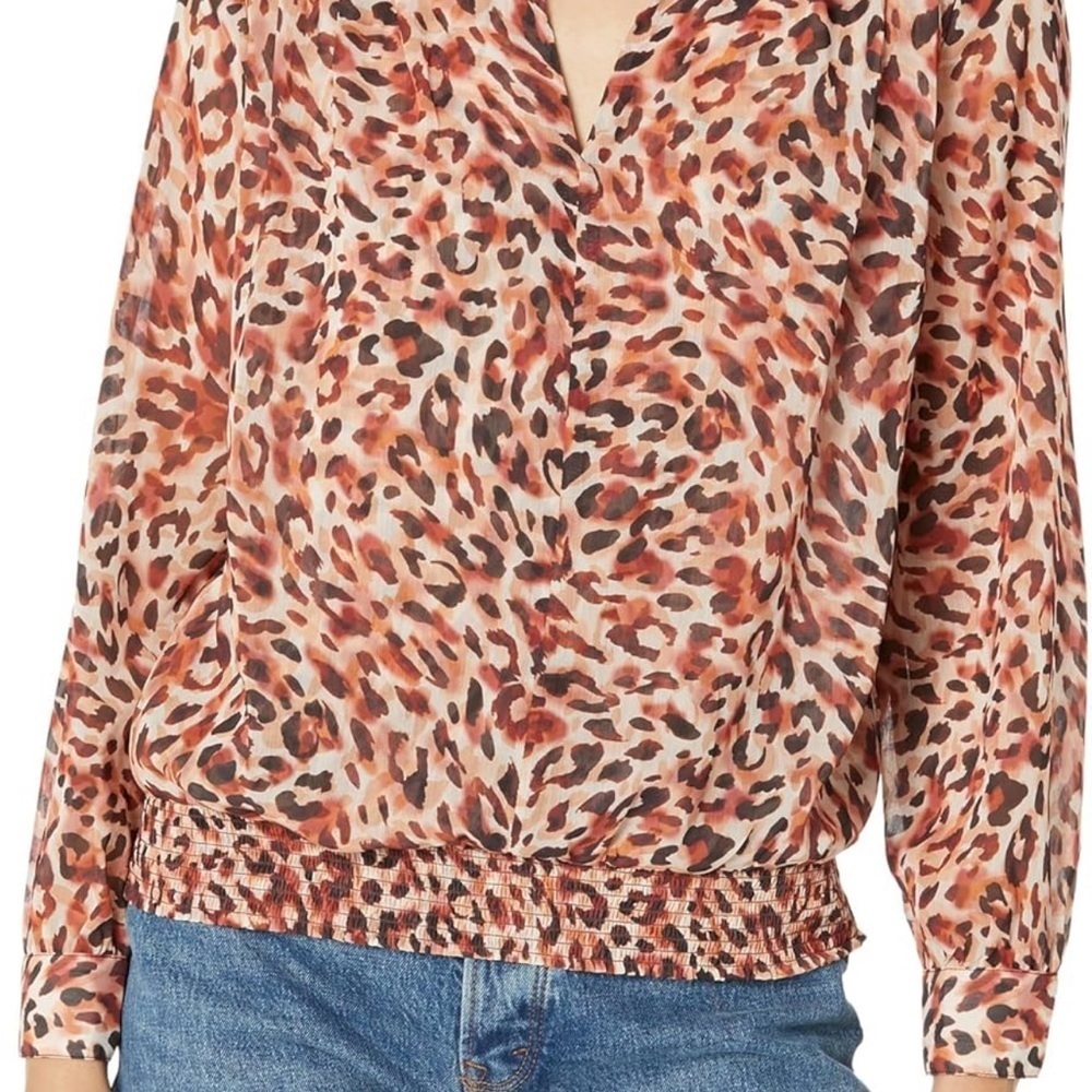 Liverpool Watercolor Cheetah Long Sleeve Relaxed Blouse